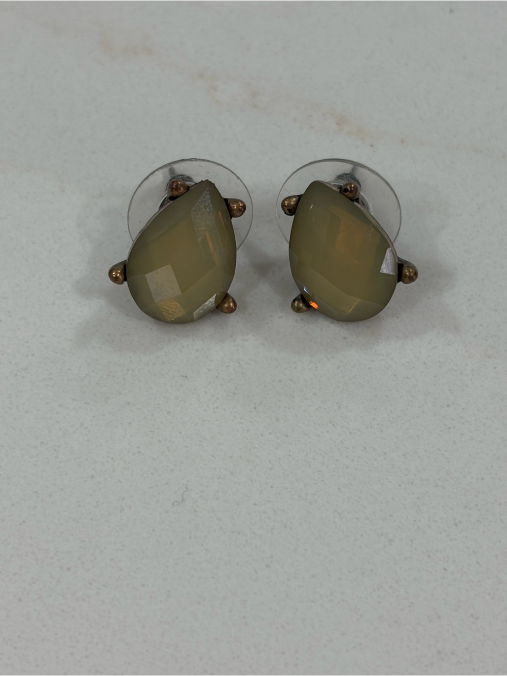 Faceted Olive Teardrop Stud Earrings